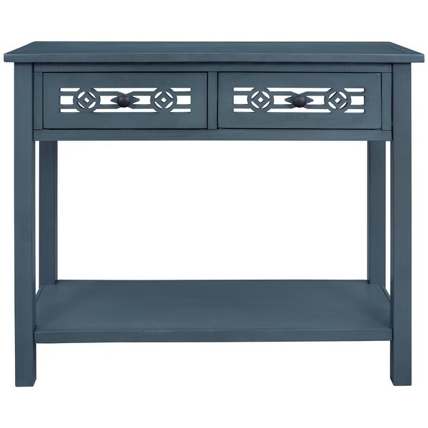 Classic Console Table with Hollow-out Decoration Two Top Drawers