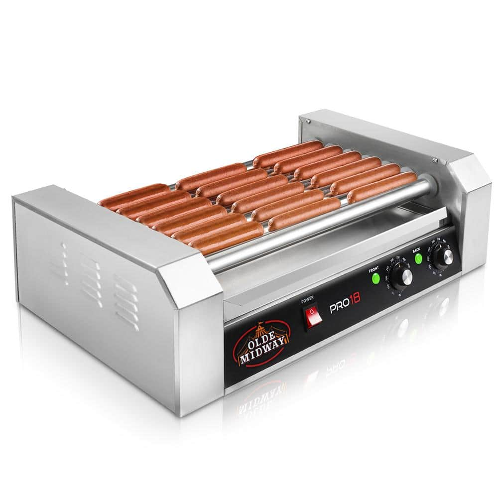 Olde Midway 167 sq. in. Stainless Steel Indoor Grill Hot Dog and Sausage Electric Countertop Cooker Machine with 7-Rollers CON-ROLL-PRO18