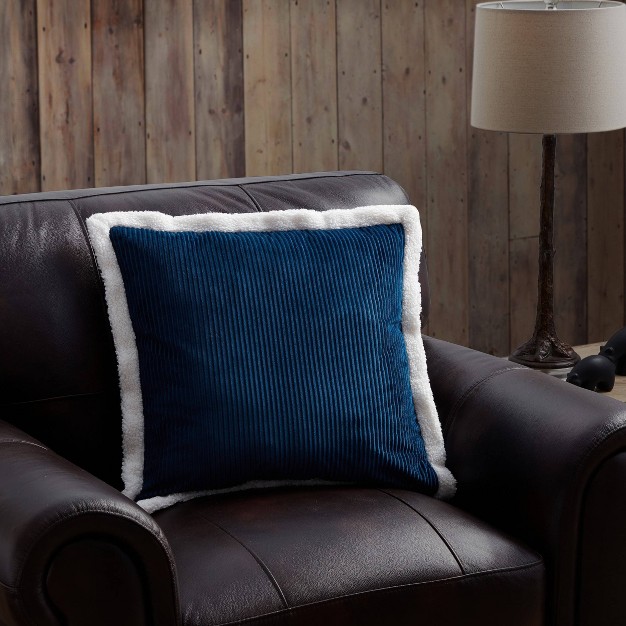 Oversize Alder Corduroy Striped And Faux Shearling Trim Square Throw Pillow Pawz By Bearpaw