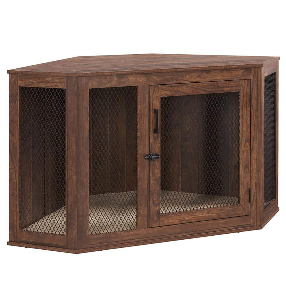 HOMLUX Walnut Corner Dog Crate with Cushion - Large NVLB0B28HD8BL