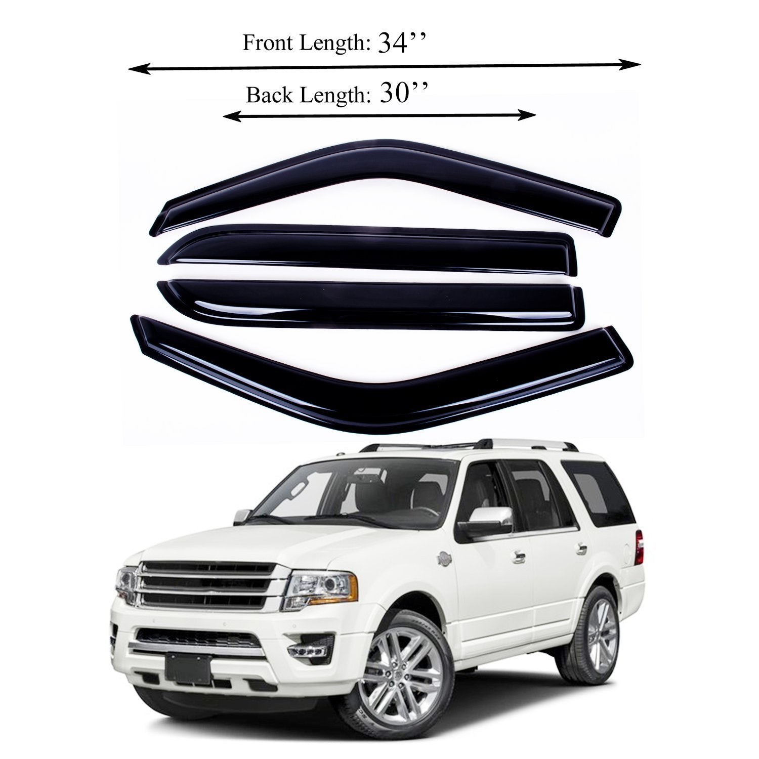 Fits Ford Expedition 97-17 Acrylic Window Visor Sun Rain Deflector Guard