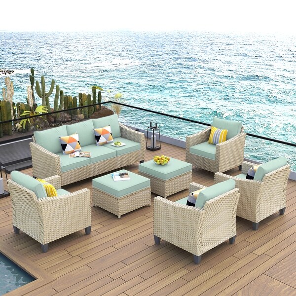 XIZZI Patio Furniture 7Piece Outdoor Wicker Conversation Set with Ottomans