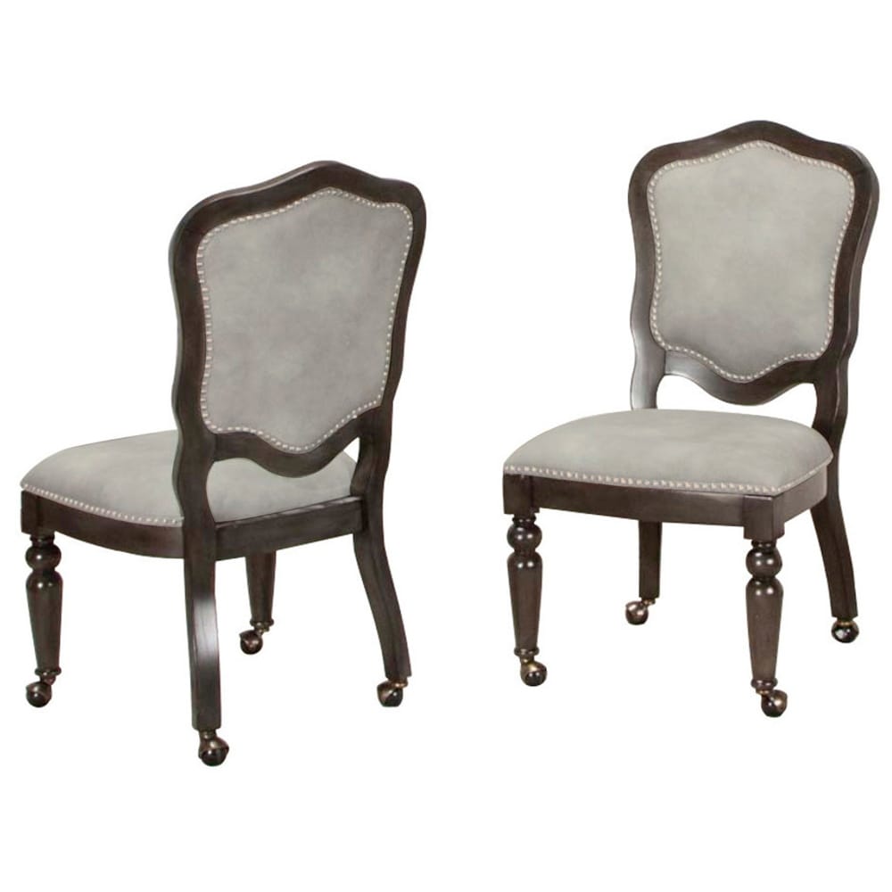 Vegas Light Gray and Dark Gray Nailheads and Casters Side Chair (Set of 2)   24.5\