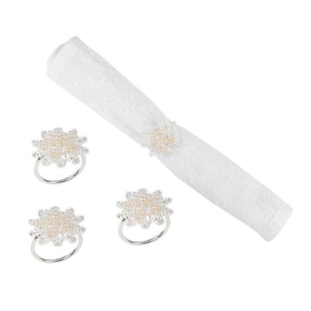 C amp f Home Pearl Snowflake Decorative Napkin Ring Set Of 4