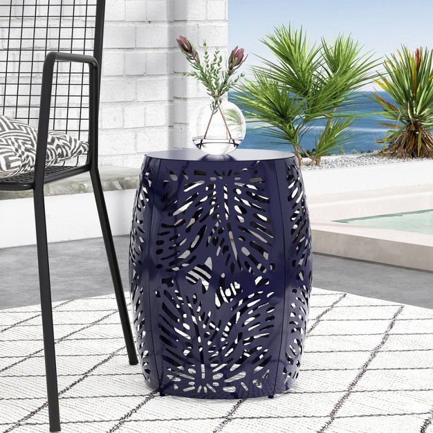 Satterlee Outdoor Round Iron Side Table Navy Christopher Knight Home