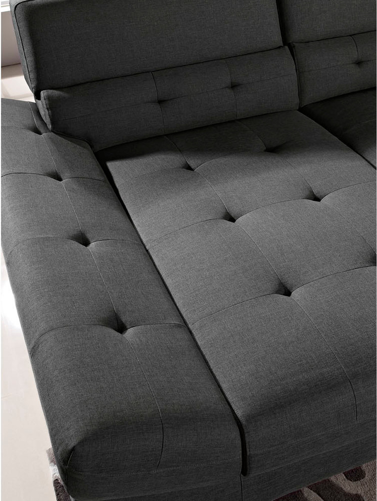 Modern Dark Gray Fabric Tufted Rider Sectional   Transitional   Sectional Sofas   by Zuri Furniture  Houzz