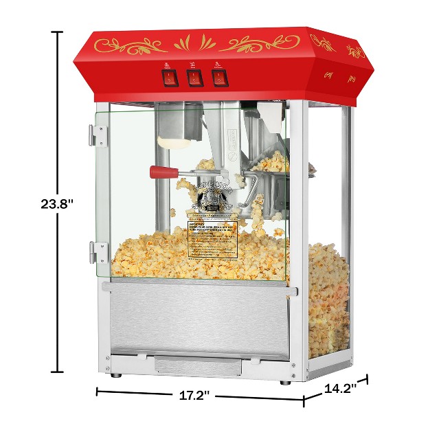 Superior Popcorn 8 Oz Movie Night Electric Countertop Popcorn Maker Machine Red