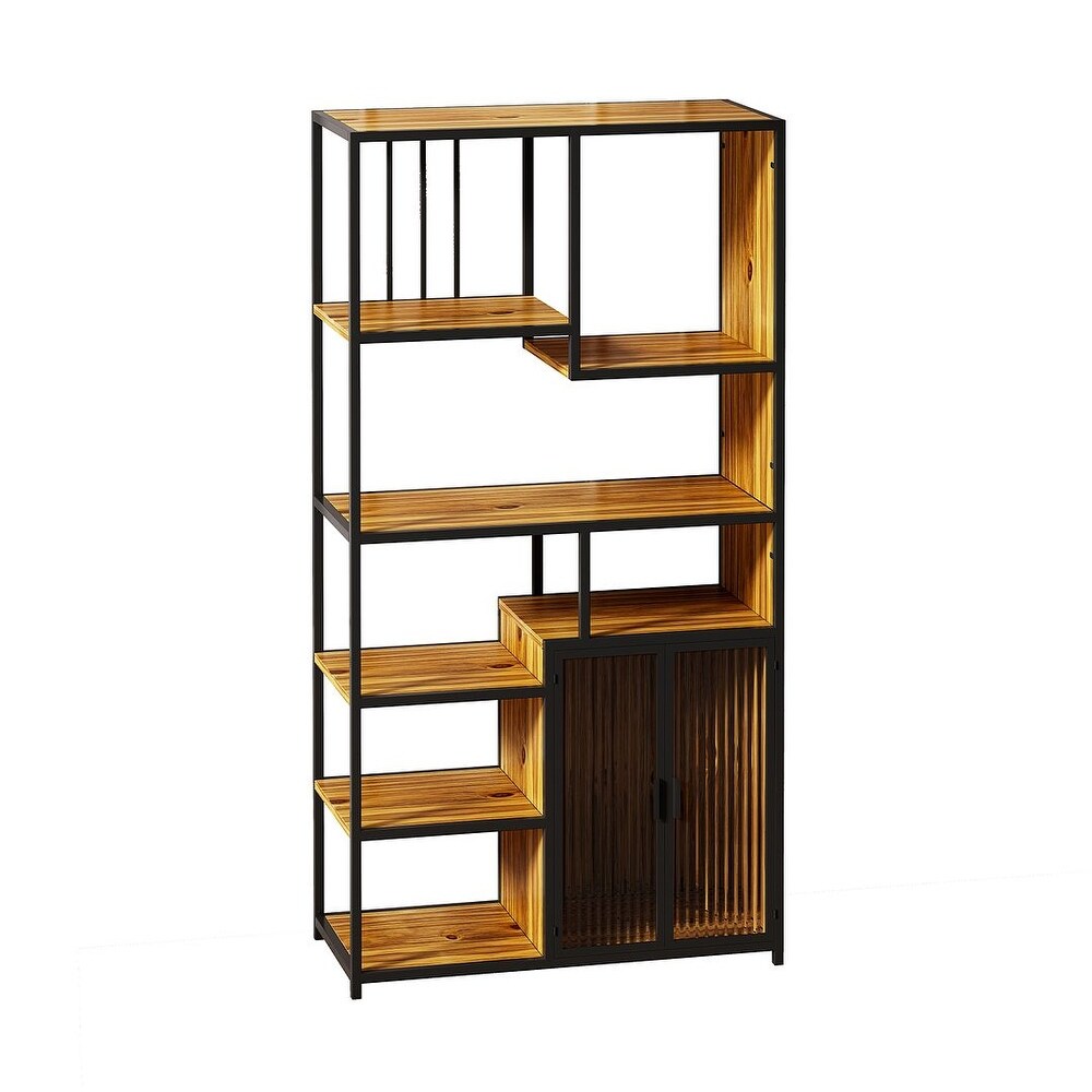 Farmhouse Metal   Wood Storage Bookshelf Display Bookcase