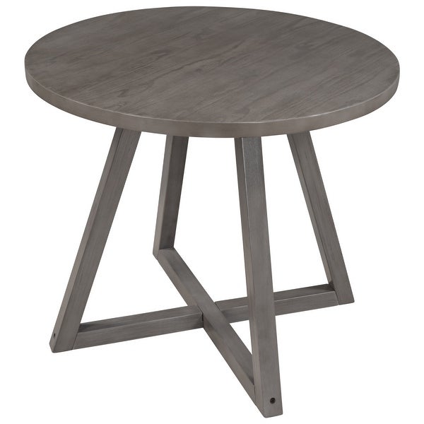 Wood Round Dining Table with X-shape Legs for Small Places， Gray