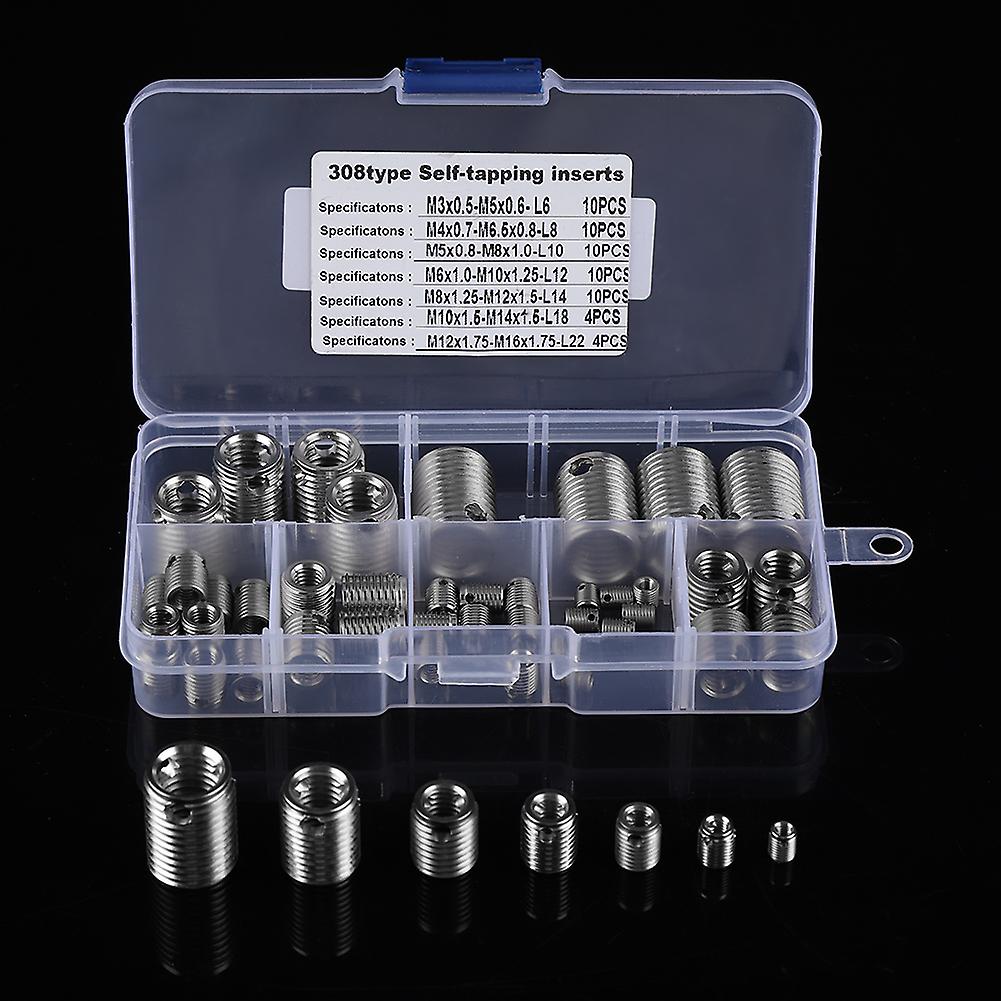 58pcs Threaded Inserts Stainless Steel Self Tapping Thread Insert Screw Thread Repair Insert