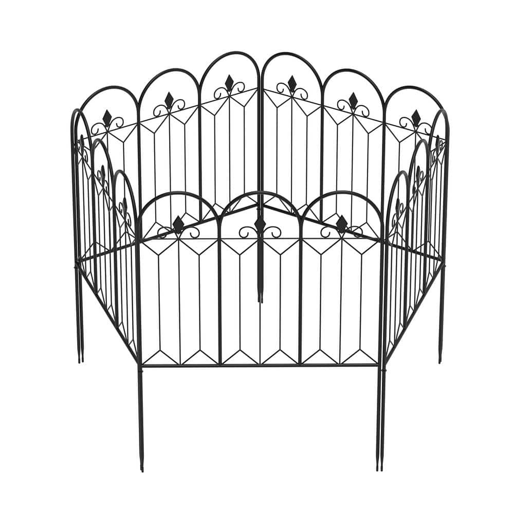 Kingdely 31 .5 in. H x 24 in. Black Steel Garden Fence Panel Rustproof Decorative Garden Fence (5-Pack) WFKF170141