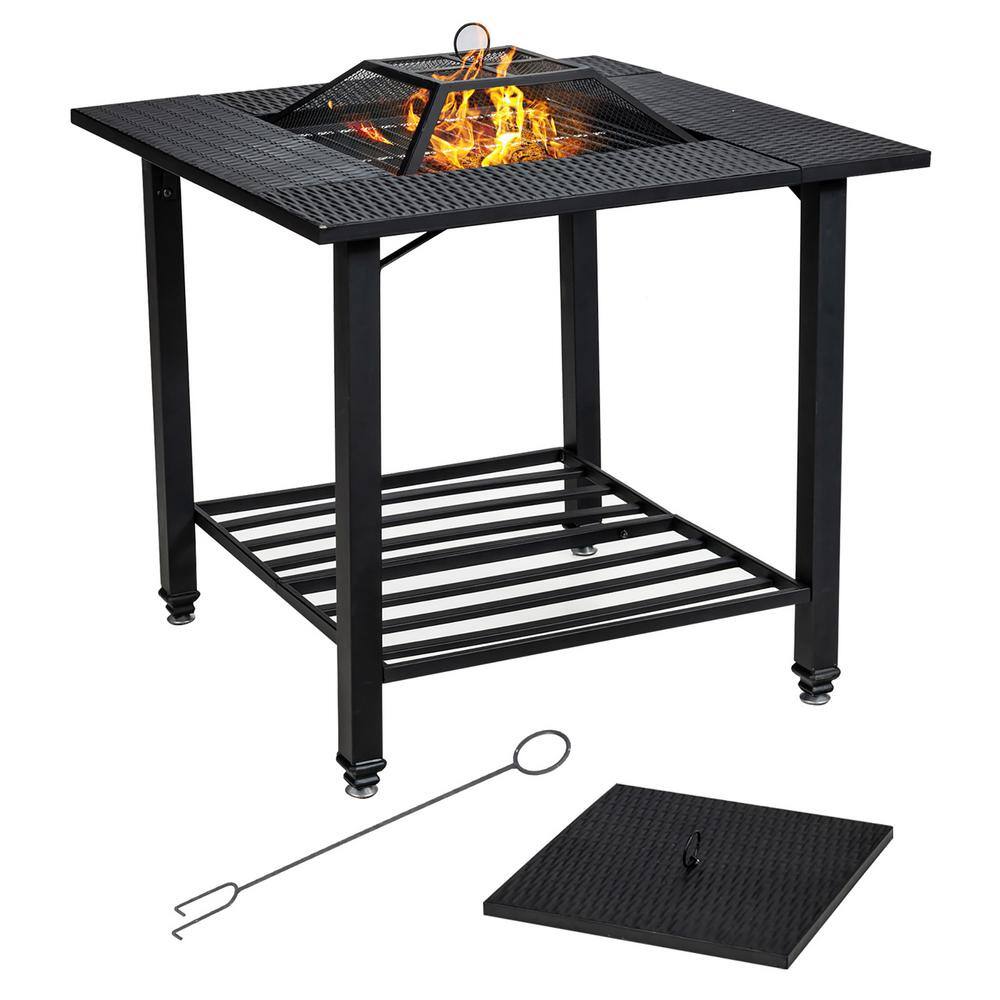 Costway 31 in. Outdoor Steel Fire Pit Dining Table Charcoal Wood Burning WCooking BBQ Grate OP70937