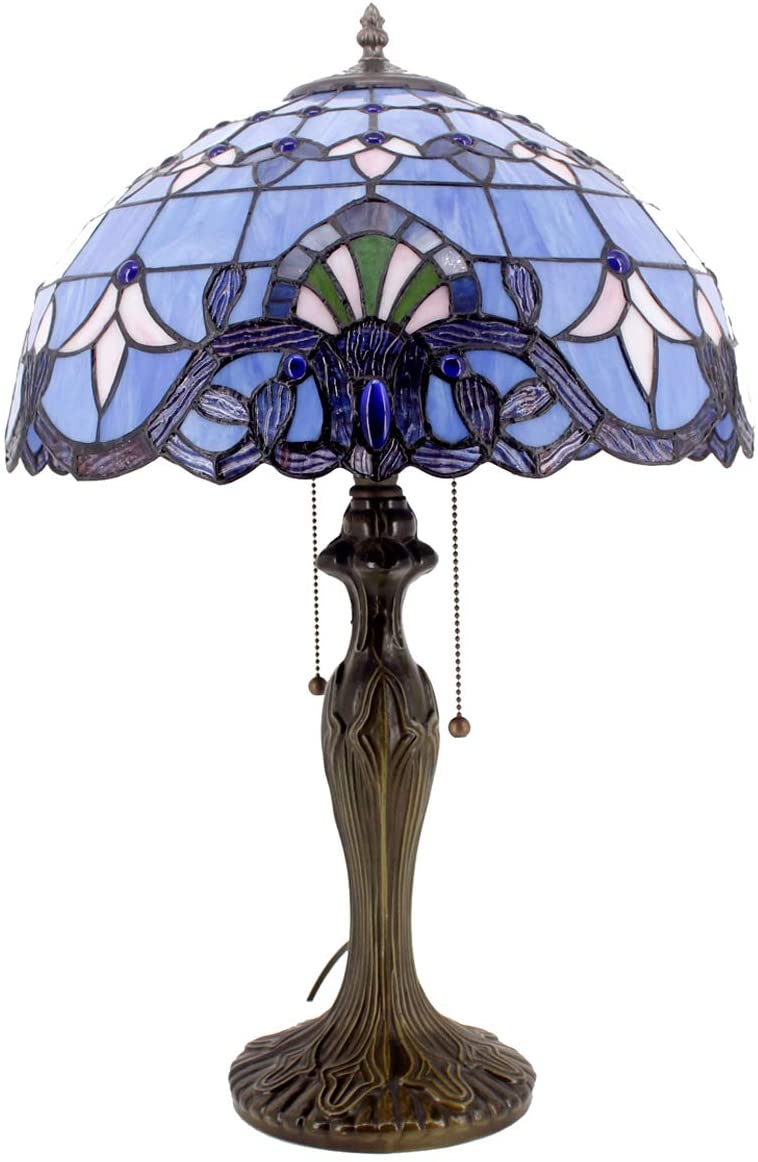 GEDUBIUBOO Tiffany Lamp Blue Purple Stained Glass Baroque Table Lamp Lavender Style Bedside Desk Light Metal Base 16X16X24 Inches Decor Bedroom Living Room  Office S003C Series