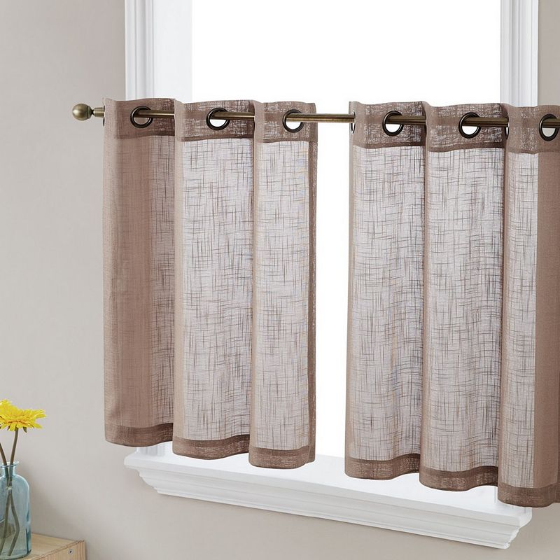 THD Serena Faux Linen Textured Semi Sheer Grommet Cafe Curtain Tiers， Set of 2