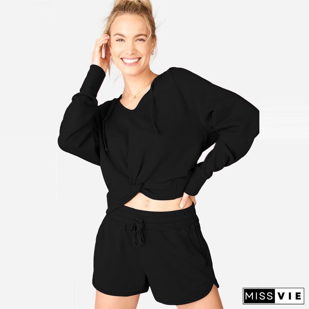 Knot Twist Front Cropped Hoodie