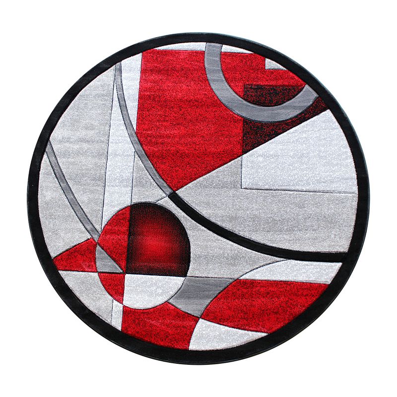 Masada Rugs Masada Rugs Sophia Collection 5'x5' Round Area Rug with Hand Sculpted Abstract Geometric Pattern in Red