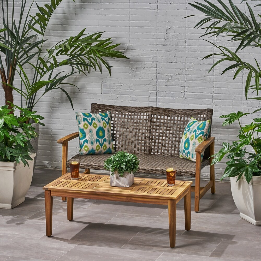 Hampton Outdoor Acacia/ PE Wicker Loveseat and Coffee Table Set by Christopher Knight Home