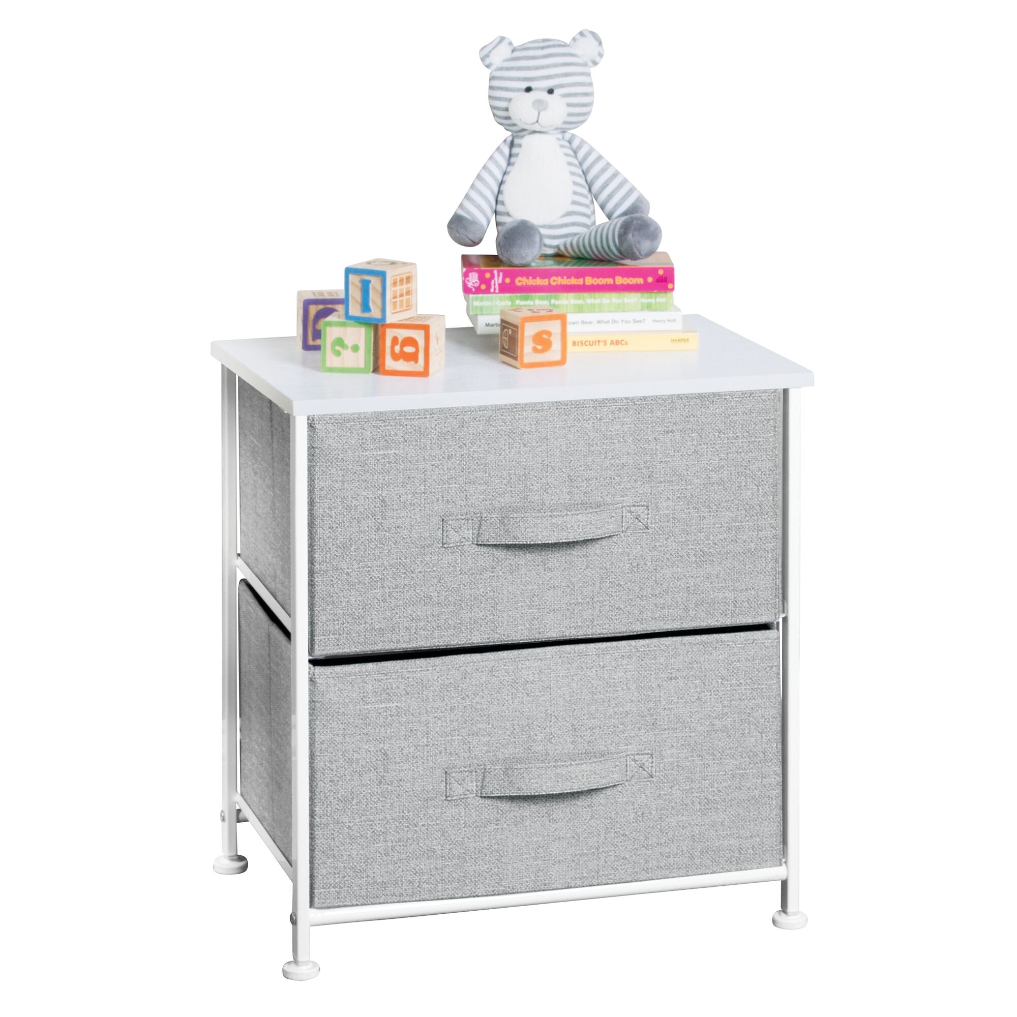 mDesign Small Storage Dresser End/Side Table Night Stand with 2 Removable Fabric Drawers - Organizer for Bedroom, Living Room, Closet - Hold Clothes, Linens, Accessories, Lido Collection, Gray/White