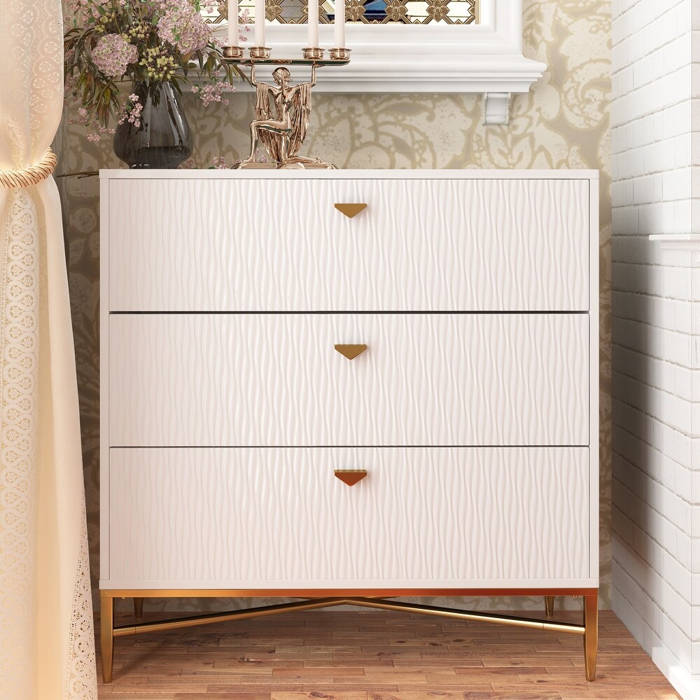 Clihome Modern Glossy Storage Dresser Chest with 3 Drawers