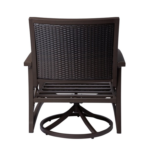 Kinger Home 2 piece Rattan Wicker Outdoor Swivel Chair Set With A Grey Cast Aluminum Frame