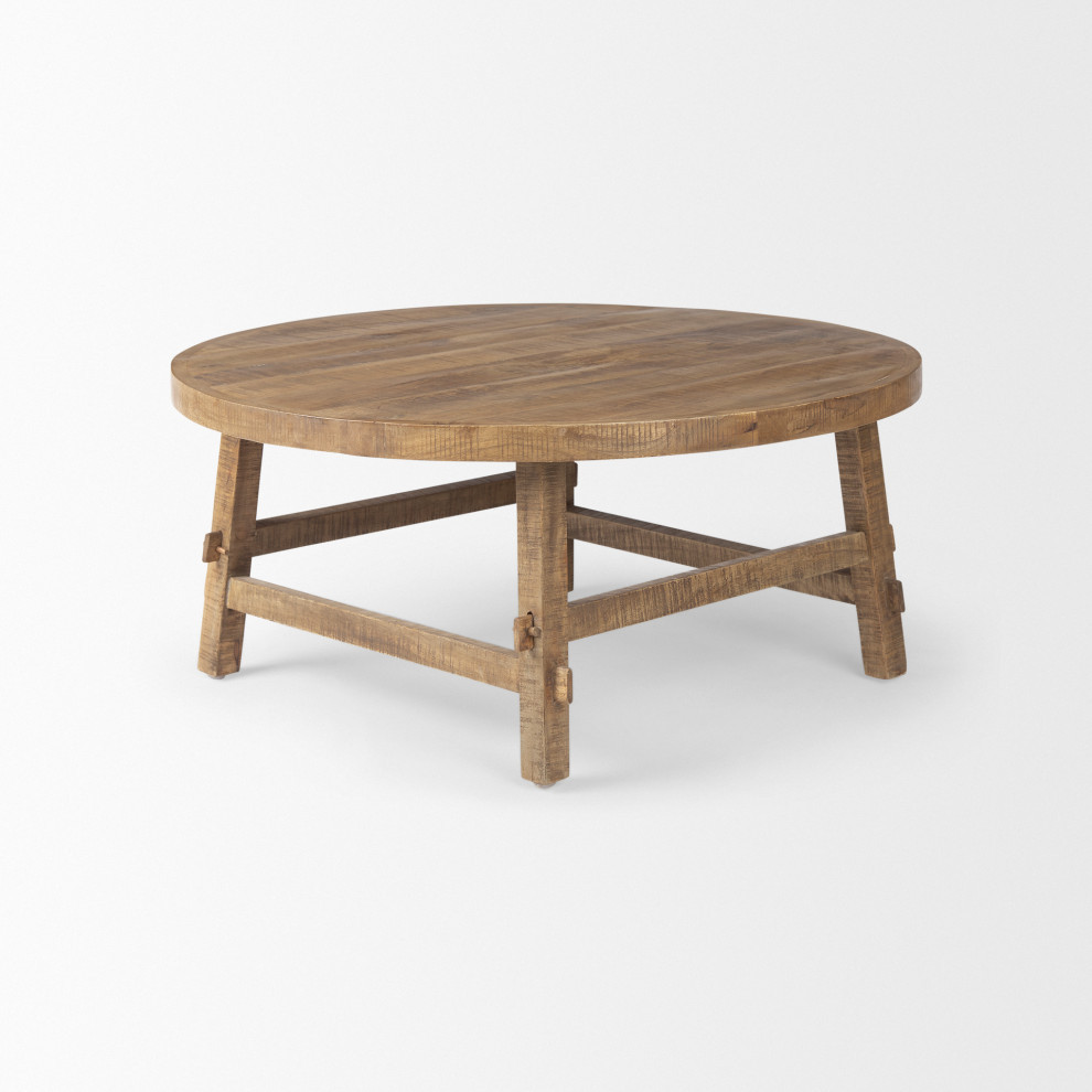 Rosie Round Medium Brown Solid Wood Coffee Table   Rustic   Coffee Tables   by Mercana  Houzz