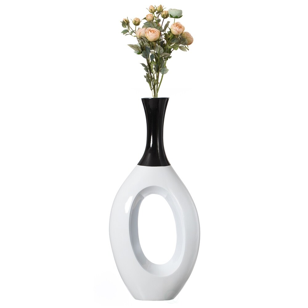 Contemporary Decorative White Floor Flower Vase with Black Neck  for Living Room  Entryway or Dining Room  36 Inch