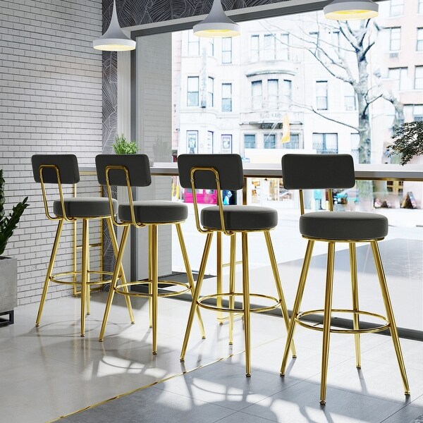 Modern Velvet Upholstered Bar Stools with Back， Set of 4