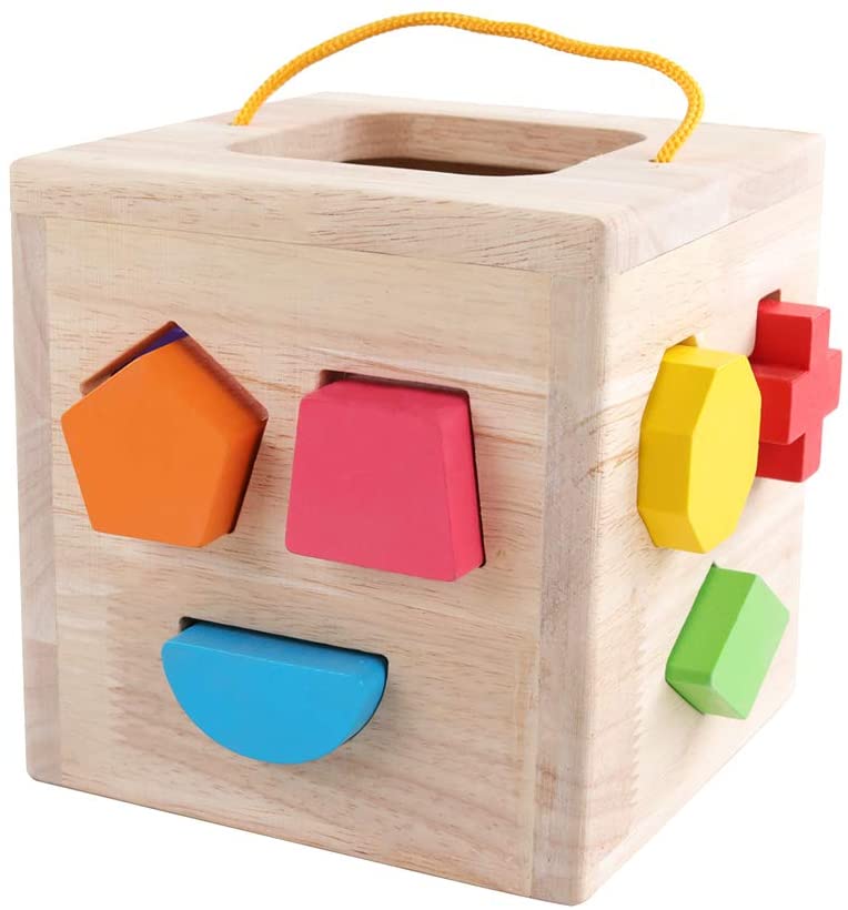 GEMEM Shape Sorter Toy Wooden 12 Building Blocks Geometry.