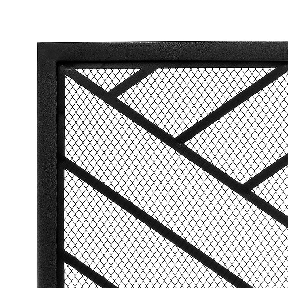 Contemporary Single Panel Black Straight Line Pattern Iron Fireplace Screen    41.73'' x 12.20'' x 29.33''