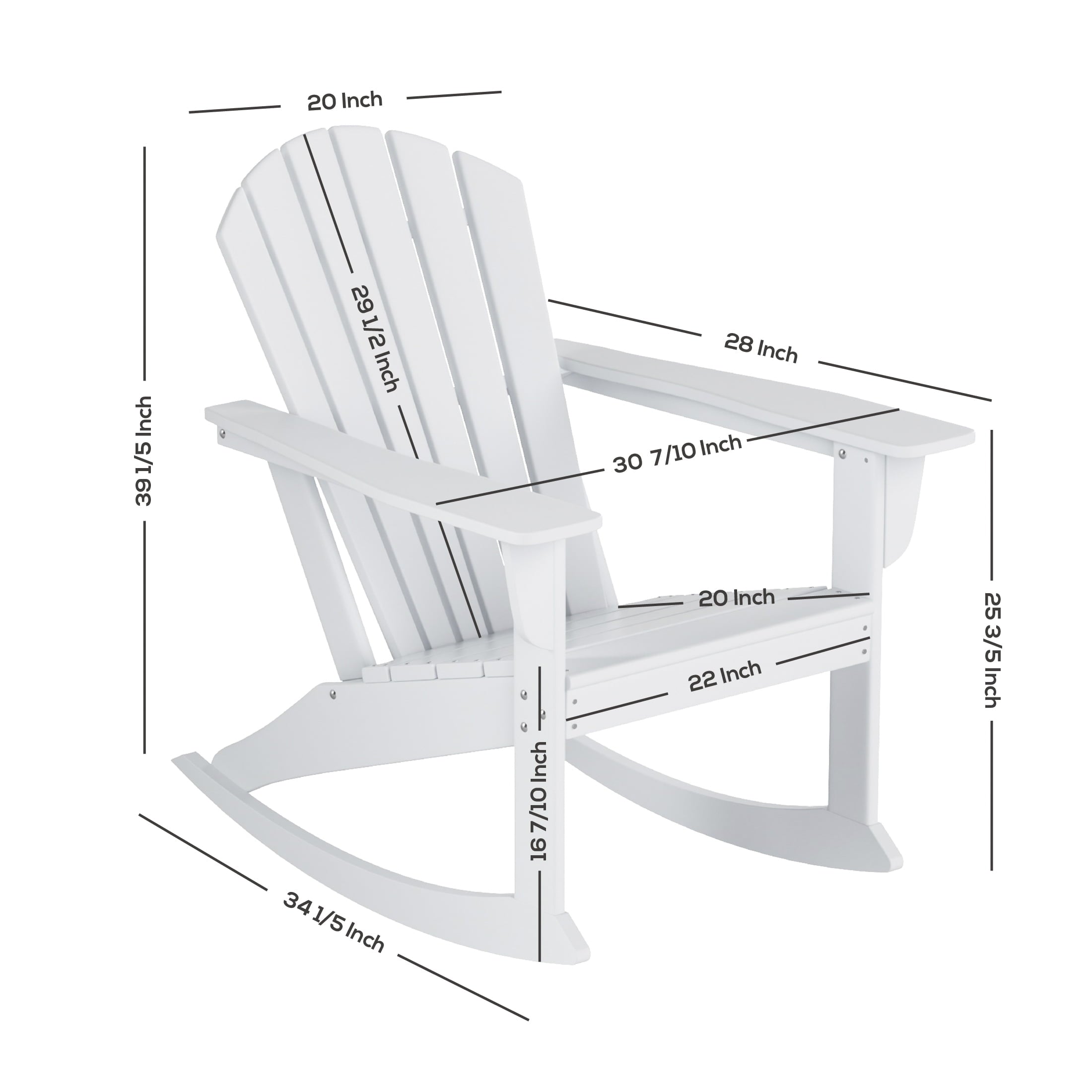 WestinTrends Dylan Outdoor Rocking Chair, All Weather Poly Lumber Seashell Adirondack Rocker Chair, 350 Lbs Support Black Rocking Chairs for Porch Garden Backyard and Indoor