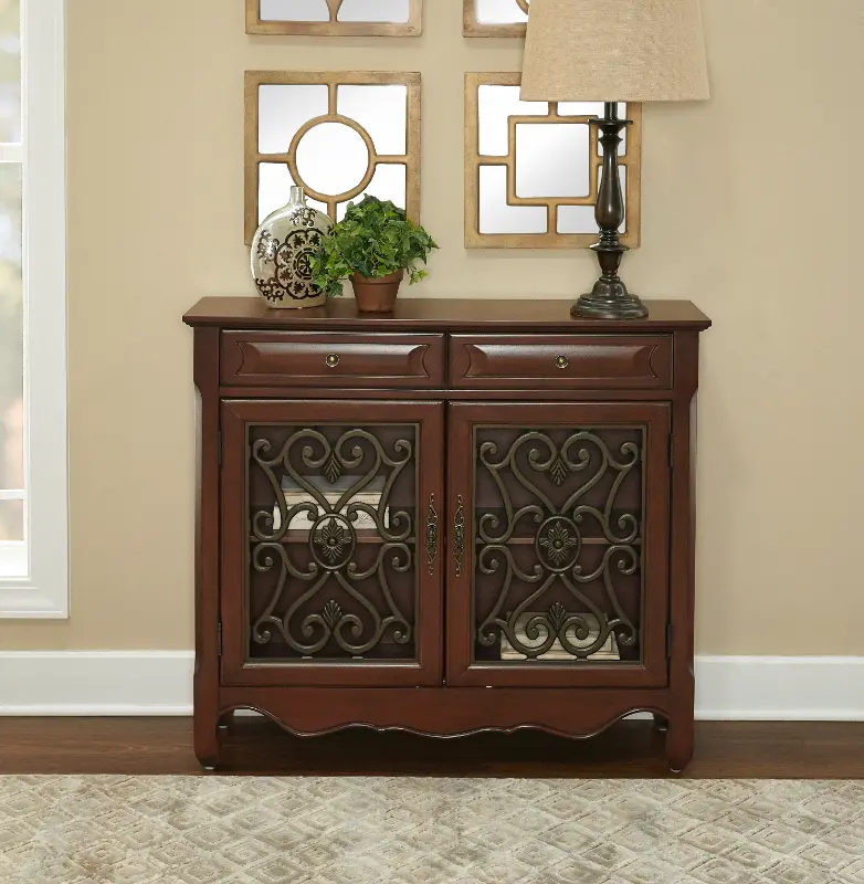 Samira Light Cherry Scroll Console 2-Door 2-Drawer