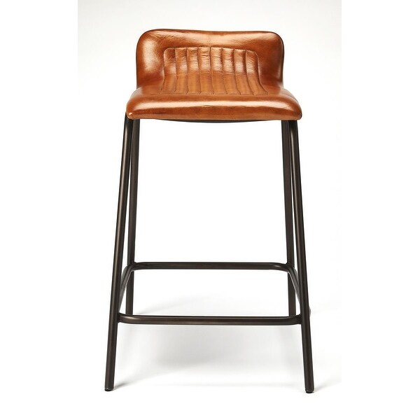 Offex Ludlow Modern Dark Brown Leather and Black Metal Counter Stool - 18