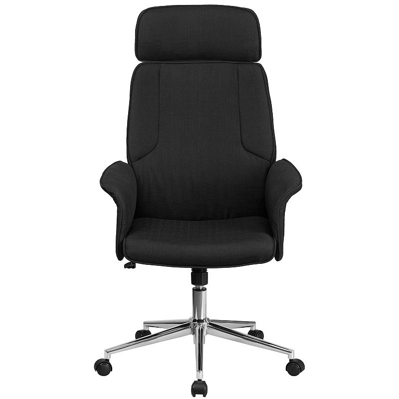 Merrick Lane Montreal Gray Fabric Upholstered Ergonomic Office Chair with Built-In Lumbar Support， Headrest and Waterfall Edge Seat