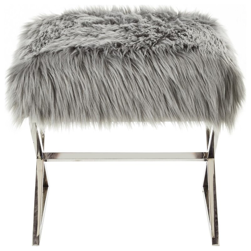 Posh Colin Faux Fur Fabric Ottoman with Stainless Steel X Legs in Rose/Chrome   Contemporary   Footstools And Ottomans   by Homesquare  Houzz