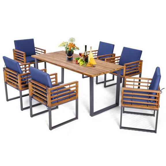 Costway 69432185 7 Pieces Patio Acacia Wood Dining...