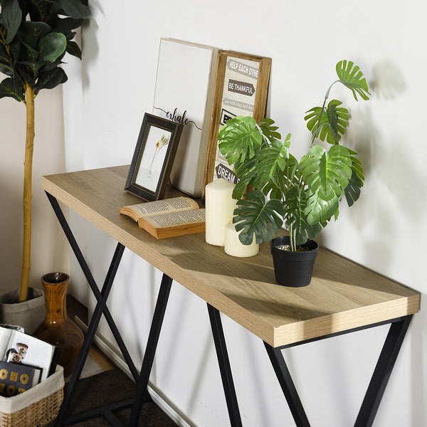 47.2'' Sofa Table; Wood Rectangle Console Table with Metal Frame - Oak and Black