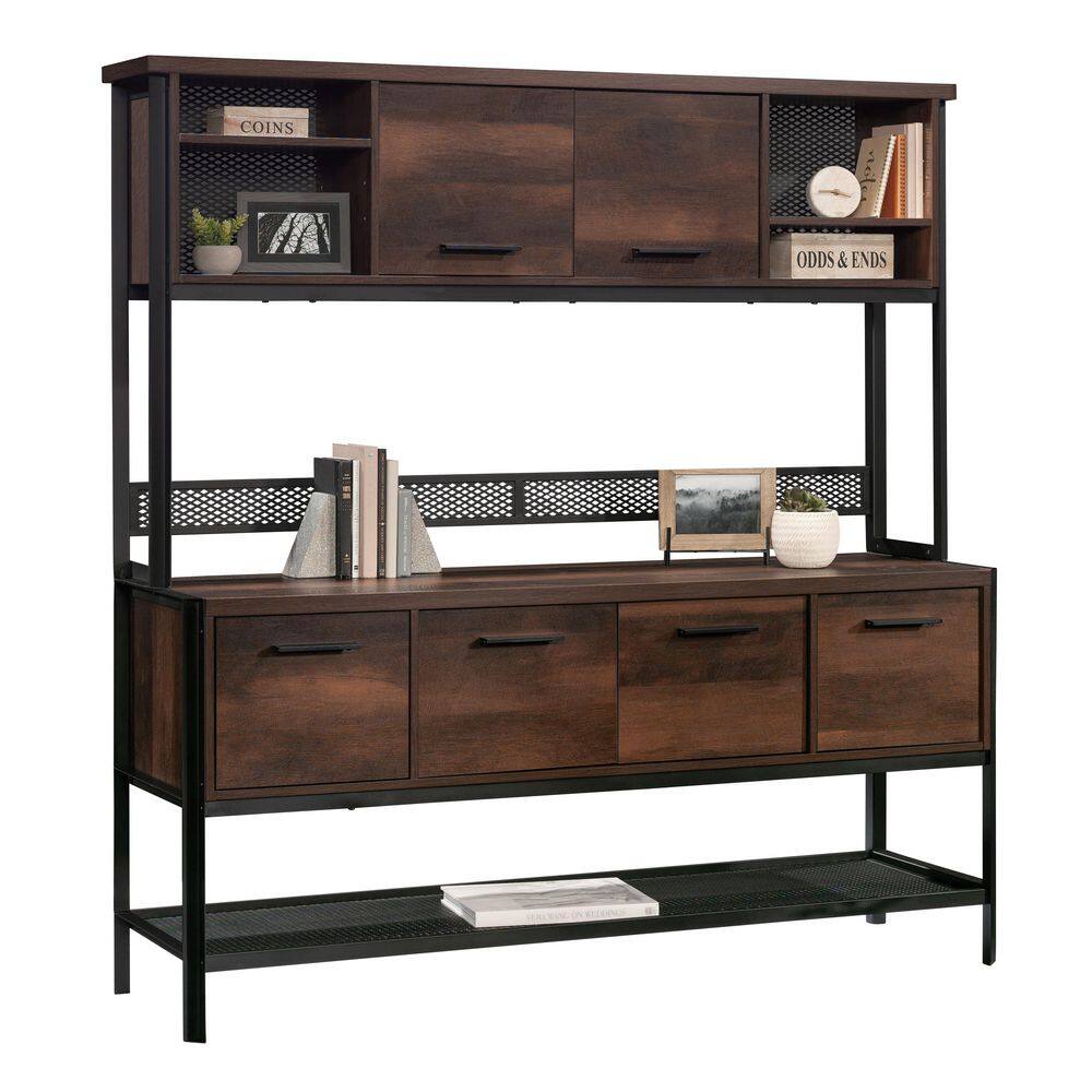 SAUDER Briarbrook 64.016 in. Barrel Oak Computer Desk Office Credenza with Doors and File Drawers 430074