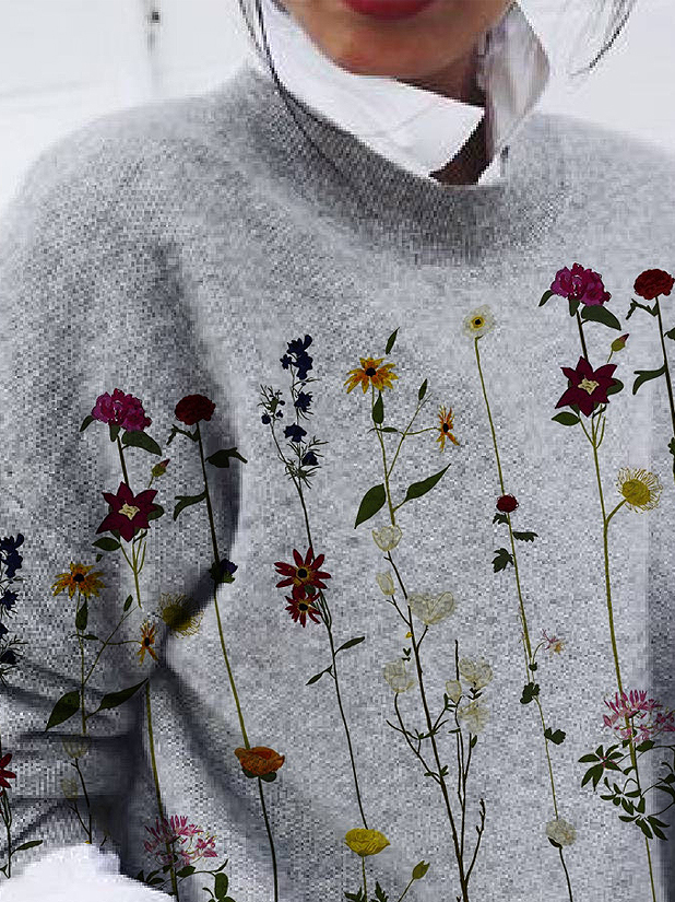 Casual Fashion Flower Print Long-Sleeved Pullover