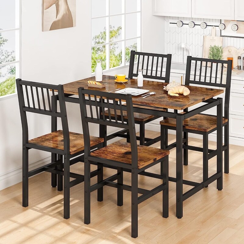 5 Piece Dining Table and Chairs Set  Modern Industrial Dining Table Set  Dinette  Space Saving Dining Set for Small Space  Pub