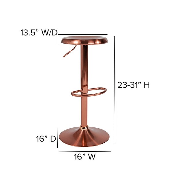 Offex Contemporary Adjustable Height Retro Metal Swivel Barstool in Rose Gold Finish