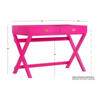 Linon Home Decor 44 in. Rectangular Raspberry Pink 2 Drawer Writing Desk with Built-In Storage THD00683