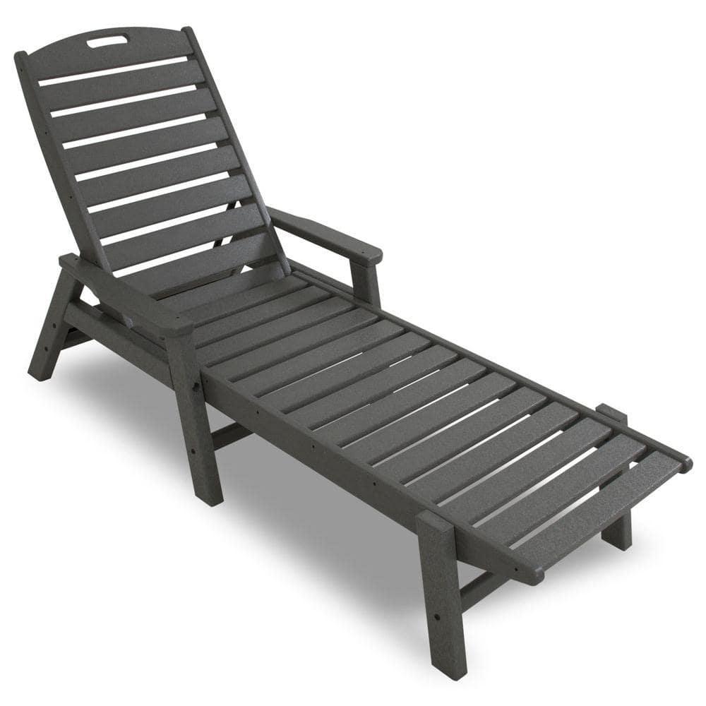 POLYWOOD Nautical Slate Grey Stackable Plastic Outdoor Patio Chaise Lounge