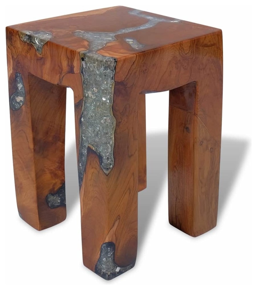 vidaXL Stool Ottoman Foot Rest Foot Stool Side Table Solid Teak Wood and Resin   Rustic   Side Tables And End Tables   by VirVentures  Houzz