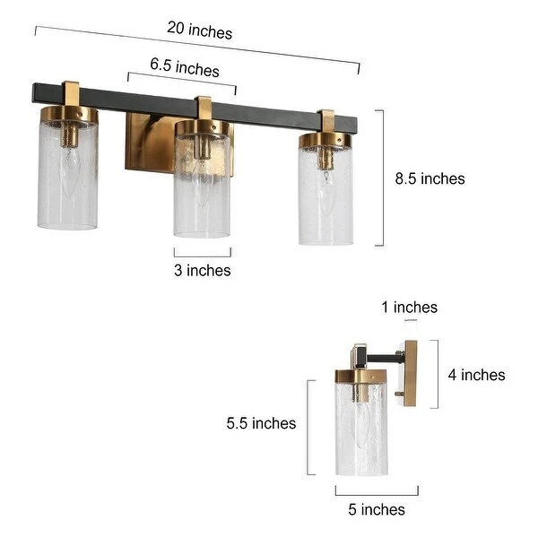 Modern Elegant 3-Light Black Gold Bathroom Vanity Light Dimmable Glass Wall Sconces