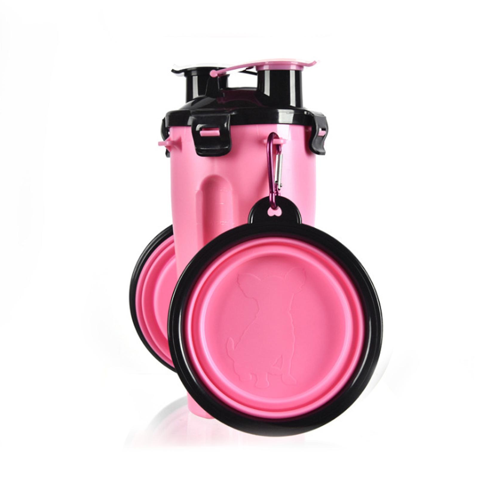 Portable Dual-purpose Water And Food Cup For Pets When Going Out Folding Dog Food Bowl (1 Cupand2 Bowlsandstrap) Pink