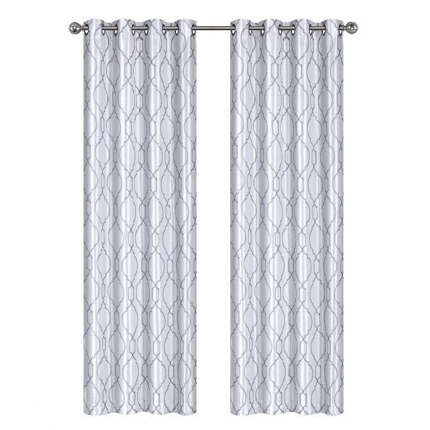 Kate Aurora 2 Pack Embroidered Trellis Semi Sheer Grommet Curtains