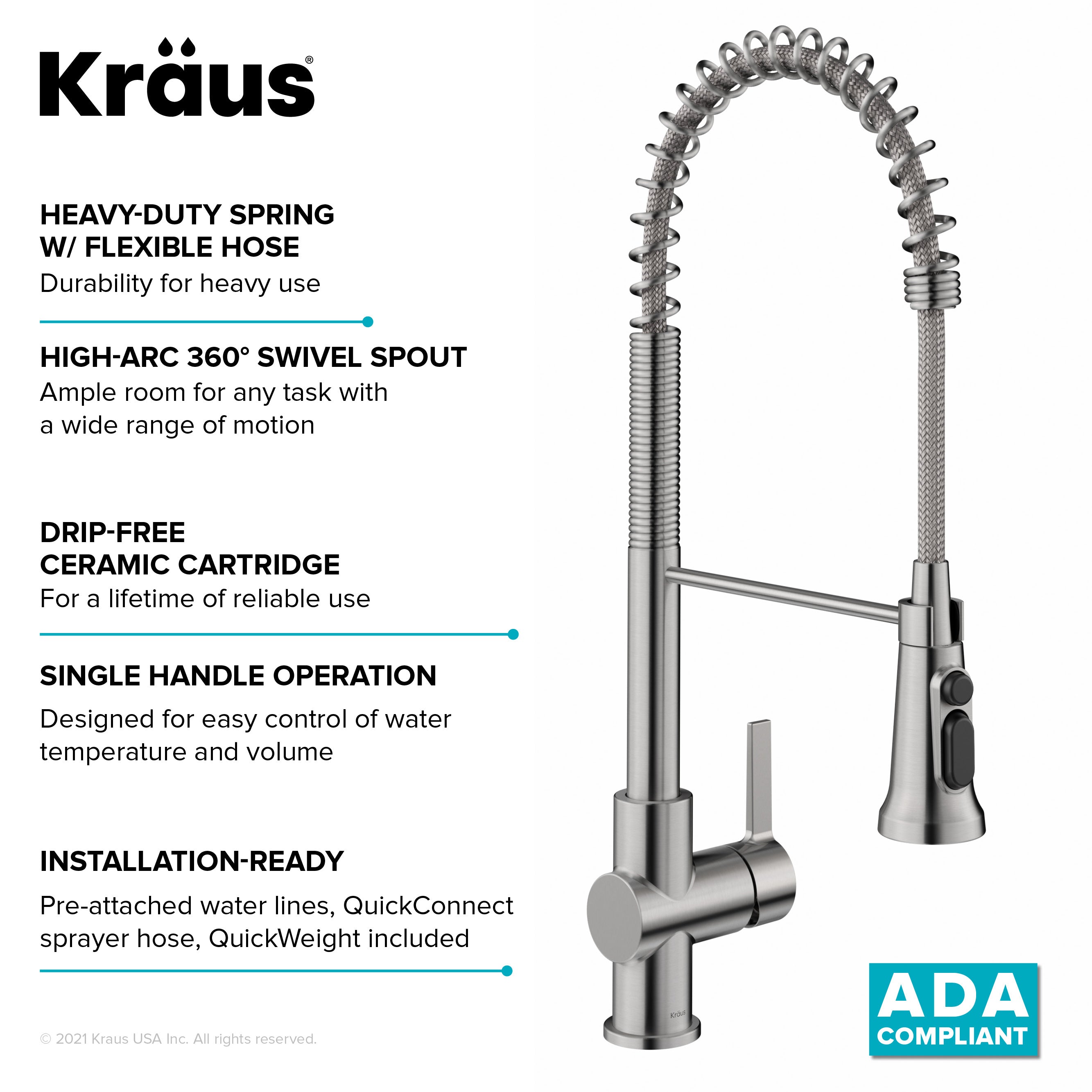 Kraus Britt 2-in-1 Commercial Style Pull-Down Single Handle Water Filter Kitchen Faucet for Reverse Osmosis or Water Filtration System in Spot Free Stainless Steel