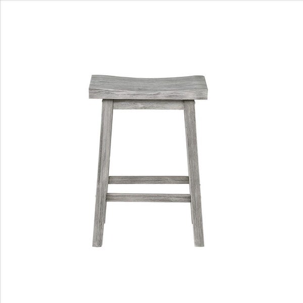 Saddle Design Wooden Counter Stool with Grain Details， Gray - 24.25 H x 17.75 W x 10 L Inches