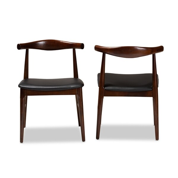 Mid-Century Black Faux Leather Dining Chair Set