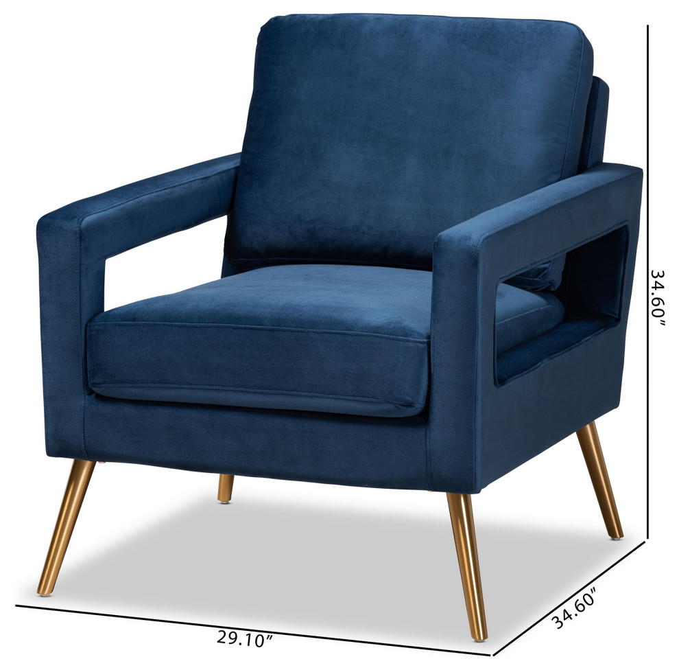 Contemporary Armchair  Angled Golden Legs  Navy Blue Velvet Seat With Open Arms   Contemporary   Armchairs And Accent Chairs   by Declusia  Houzz